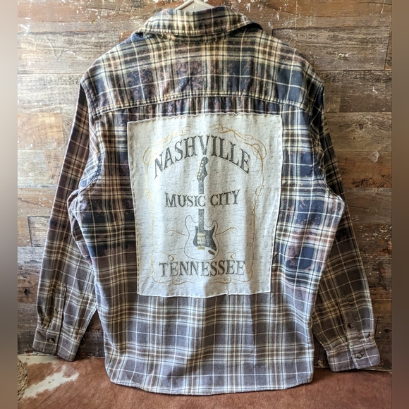 Hand Crafted Tops - NWT Upcycled Handcrafted Dip Dyed Bleached Flannel Shirt Nashville